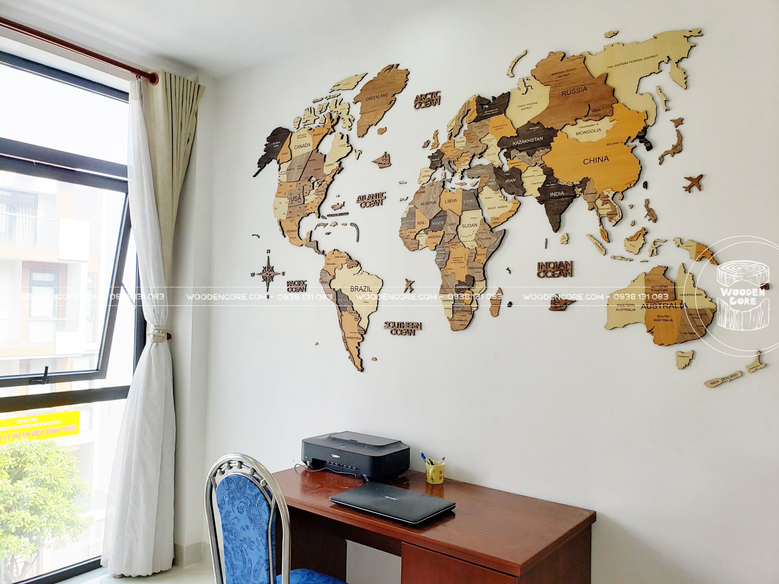 bản đồ thế giới treo tường bằng gỗ