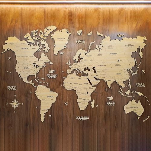 Bản đồ gỗ thế giới 2d Sandy brown yellow