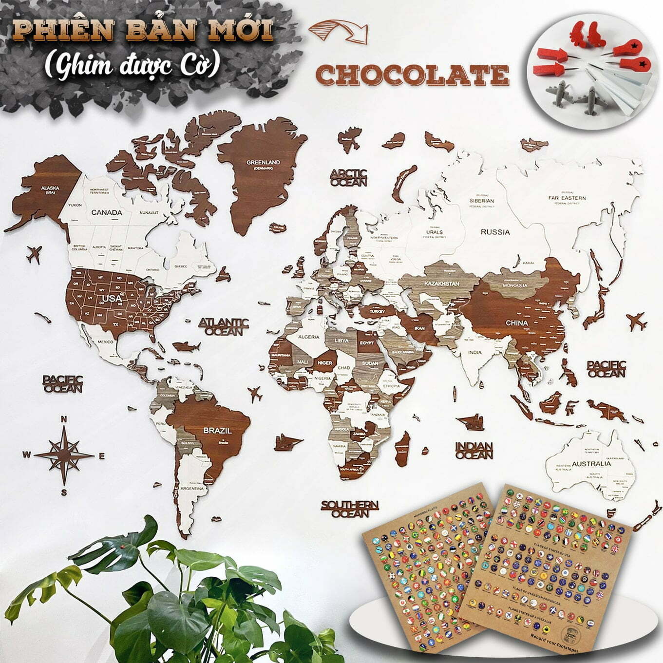 ban do go the gioi 3d Chocolate dark brown