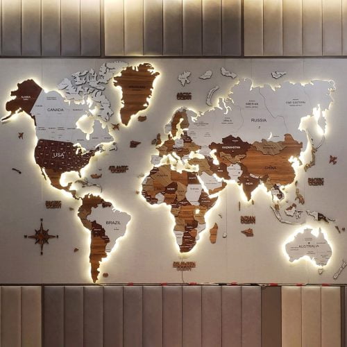 Bản đồ gỗ thế giới 3d Cookie Led