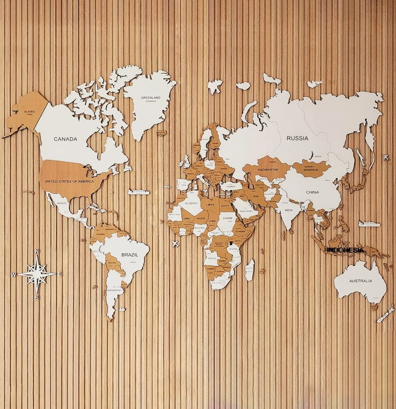 Bản đồ gỗ thế giới 3d Orange