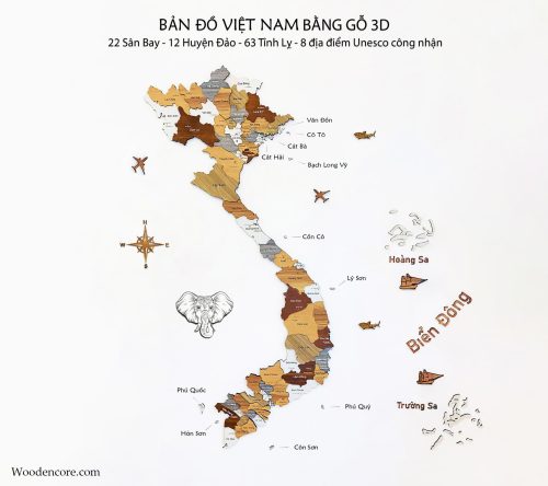 Bản đồ gỗ Việt Nam - Mix 6 màu - Flower