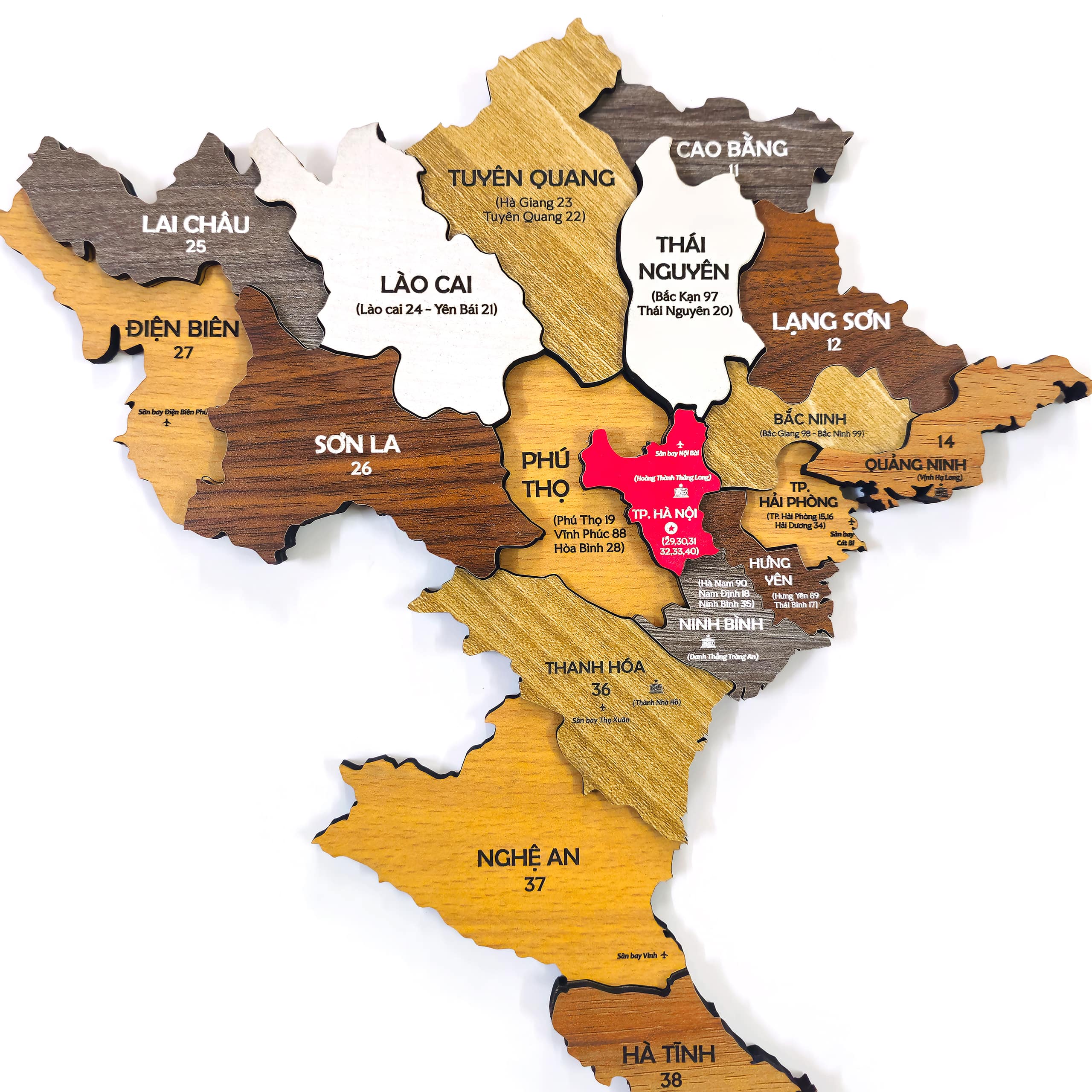 ban-do-viet-nam-bang-go-mien-bac Bản đồ gỗ Việt Nam 3D 34 tỉnh thành, 7 màu gỗ tự nhiên, thiết kế trang trí treo tường sang trọng.