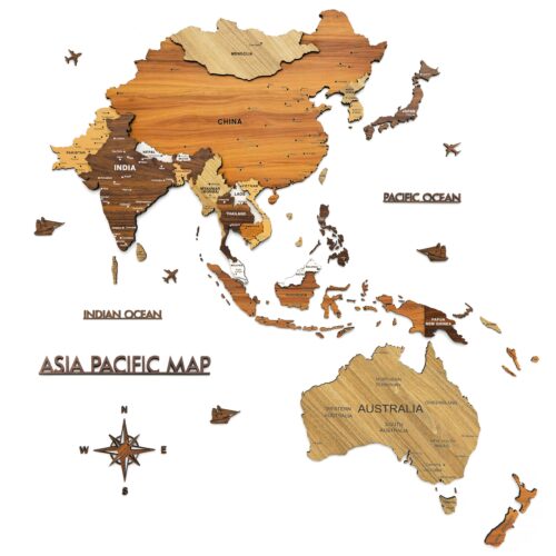 Bản đồ Thái Bình Dương treo tường bằng gỗ 3D Asia Pacific (APAC)