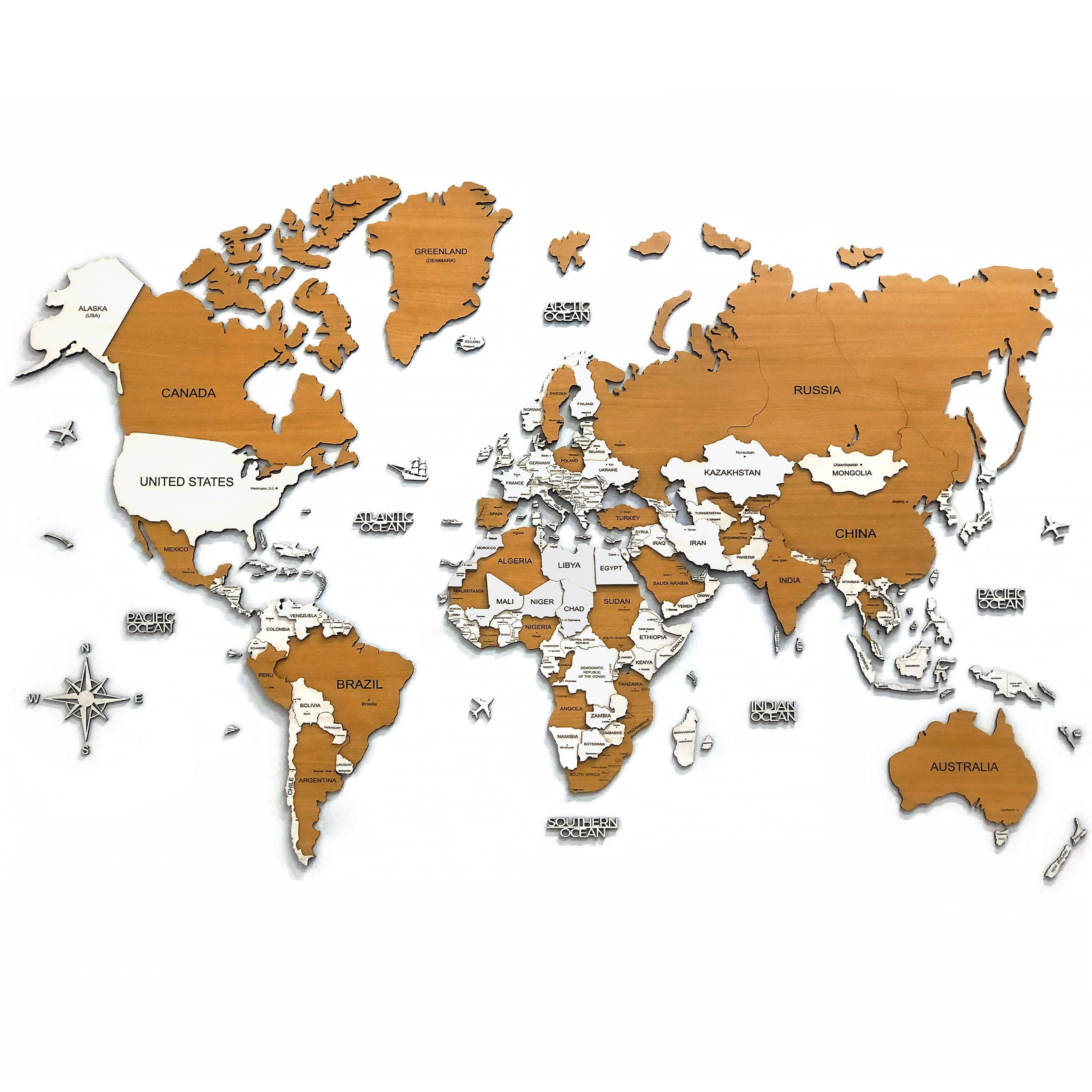 ban-do-go-the-gioi-3d-amber Bản đồ thế giới bằng gỗ 3D màu Amber – bản đồ gỗ trang trí cao cấp Wooden Core